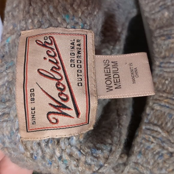 Woolrich sweater v-neck pullover wool silk cable knit tweed medium - Picture 2 of 4